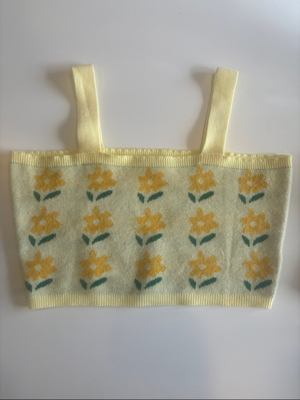 SHEIN Knit Bralette Crop Top Tank Yellow Floral Summer Feminine Beach Size S